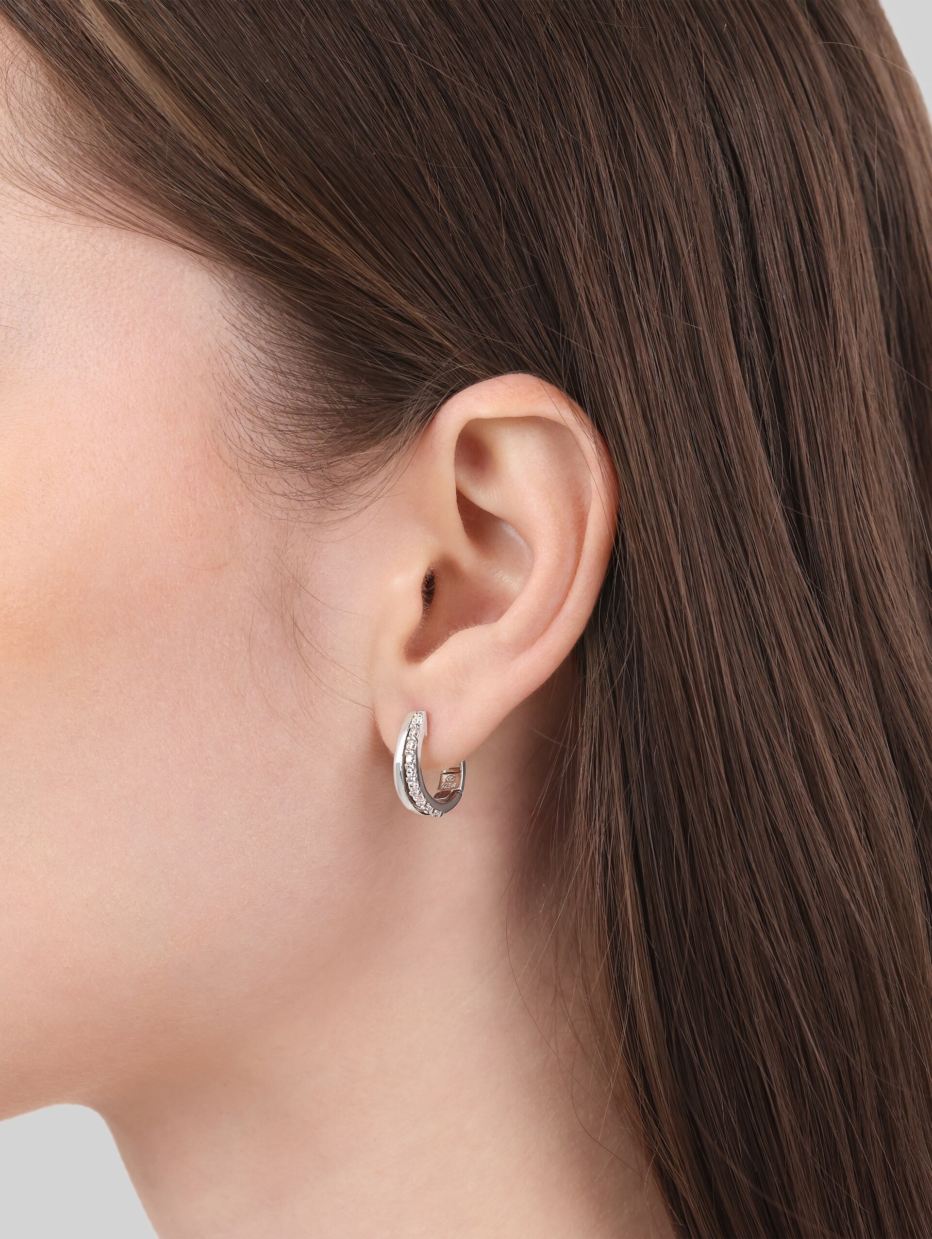 Hoop earrings, 925 silver - White zirconia stone - silver