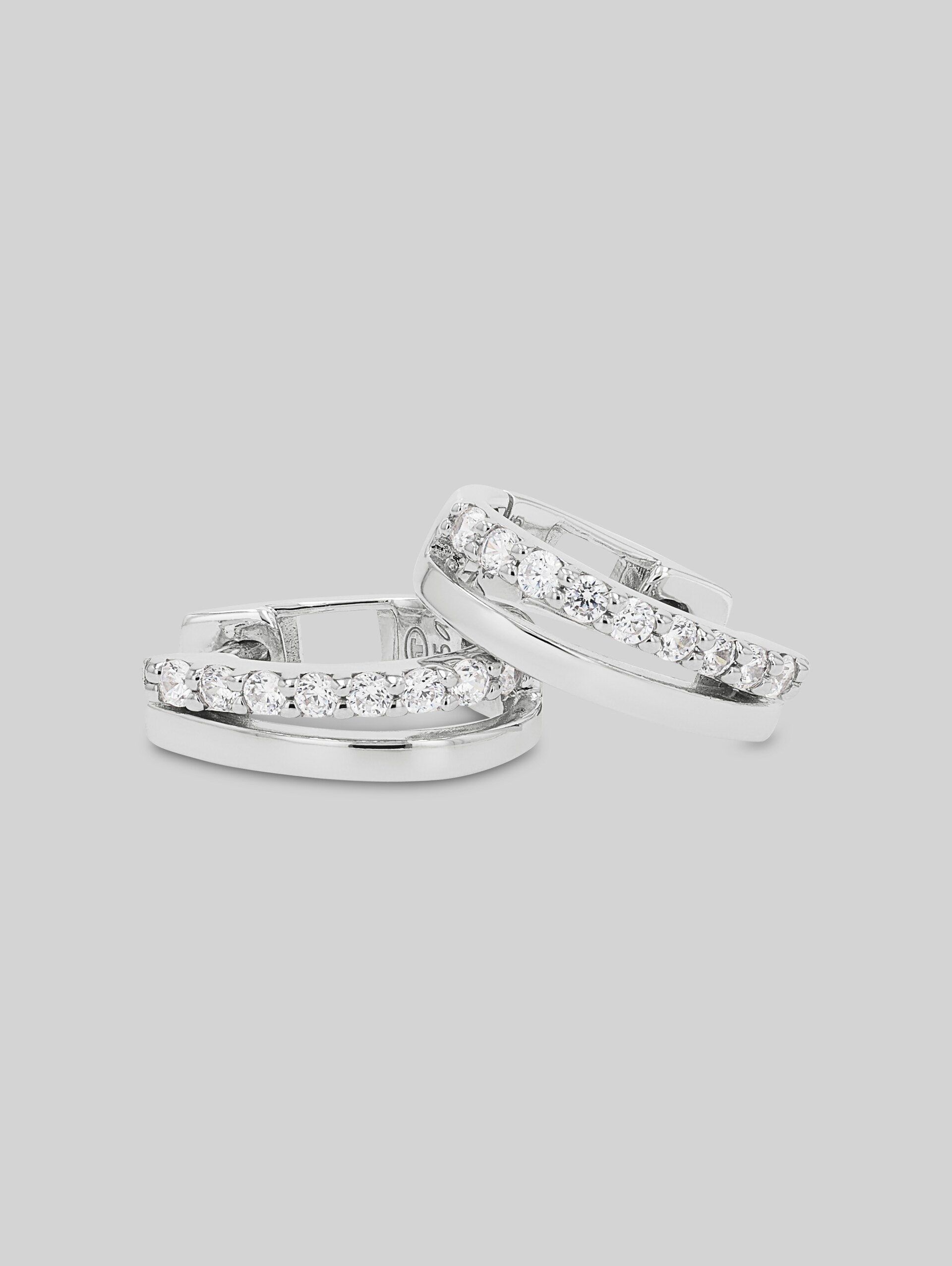 Hoop earrings, 925 silver - White zirconia stone - silver