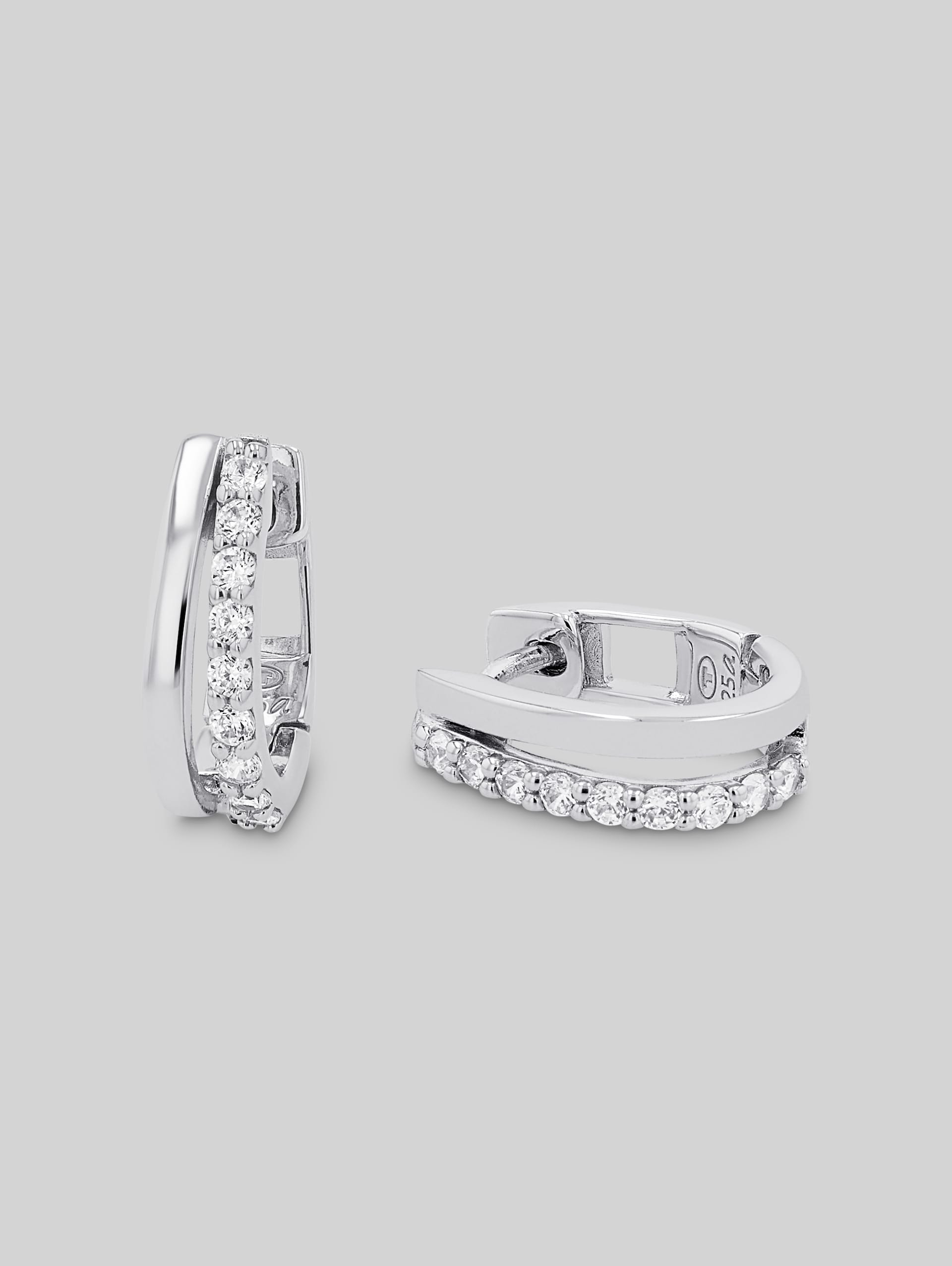 Hoop earrings, 925 silver - White zirconia stone - silver