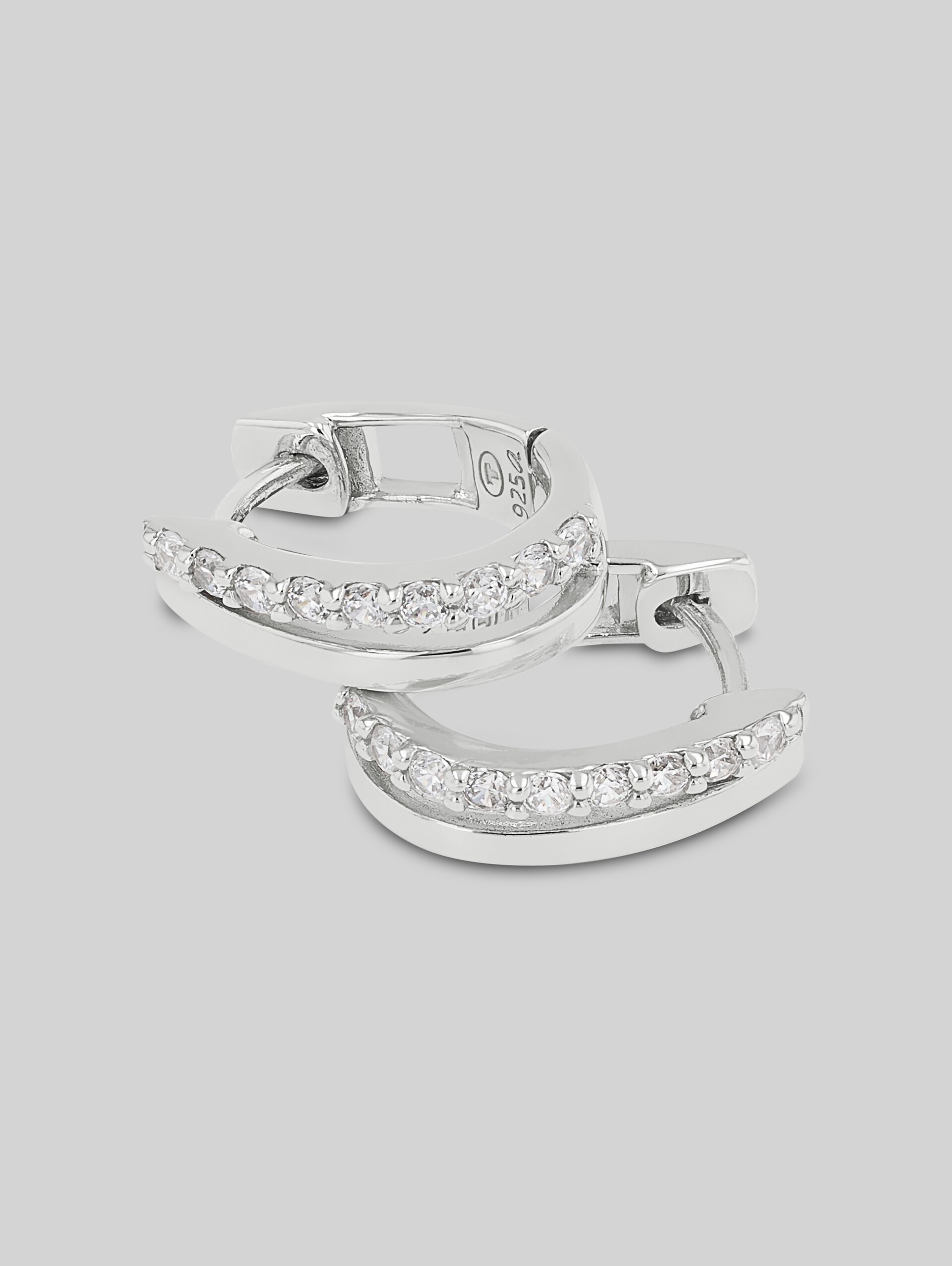 Hoop earrings, 925 silver - White zirconia stone - silver