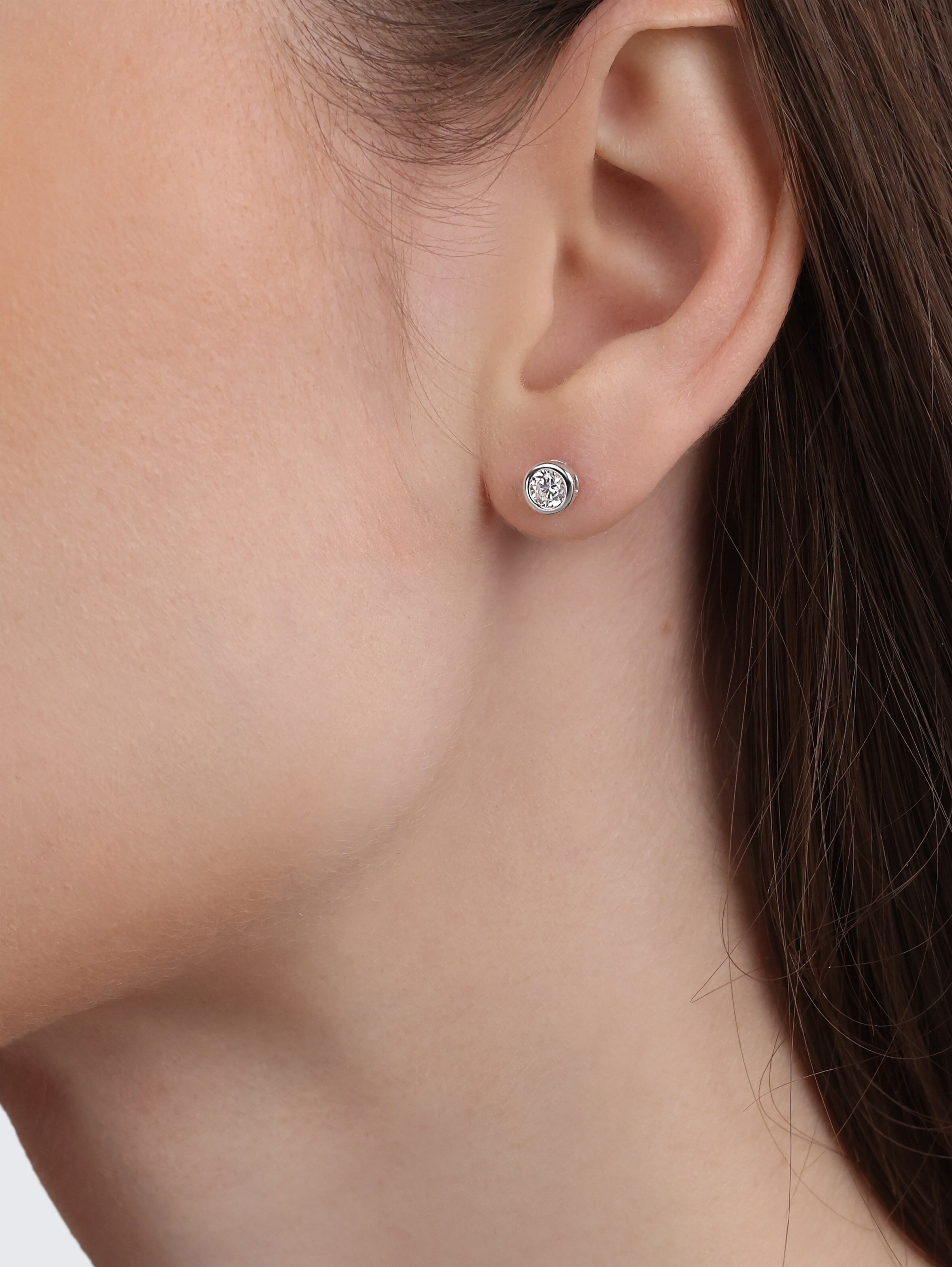 Stud earrings, 925 silver - White zirconia stone by Women, silver