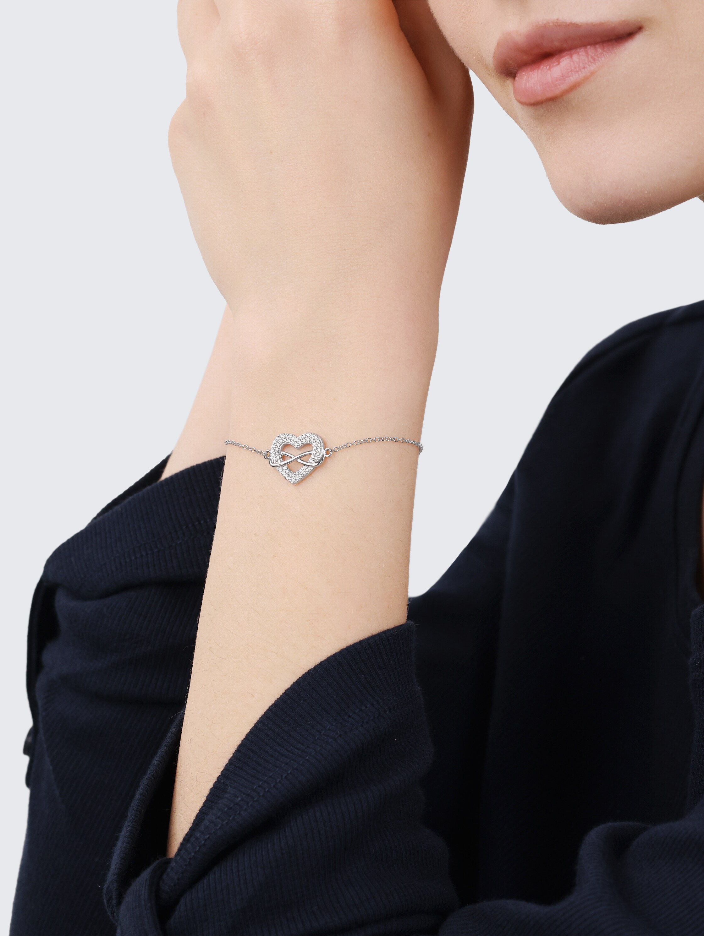 Heart infinity bracelet, 925 silver | White zirconia stone - silver - 