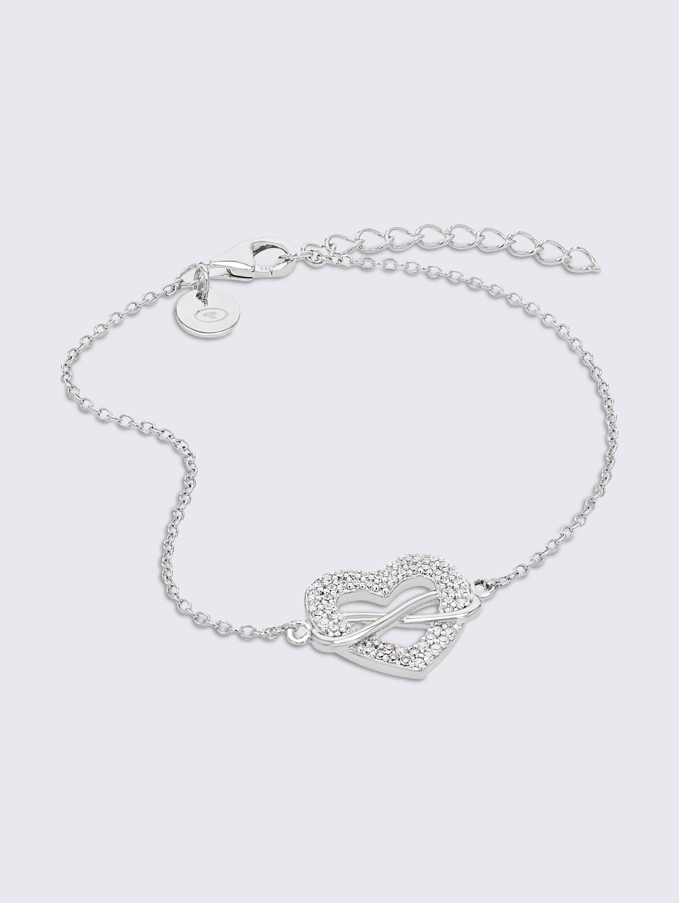 Heart infinity bracelet, 925 silver | White zirconia stone - silver - 