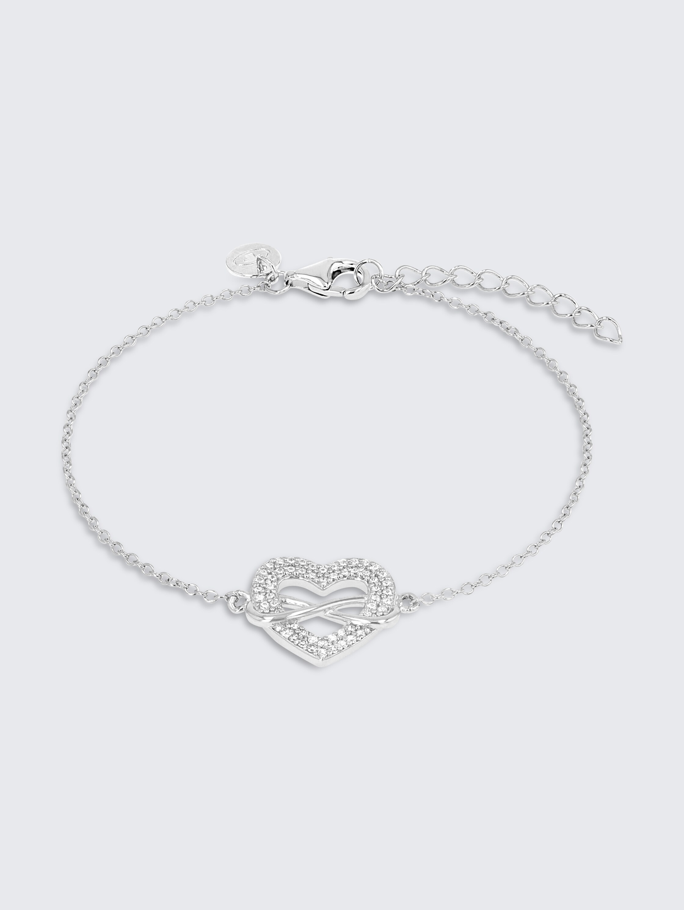 Heart infinity bracelet, 925 silver | White zirconia stone - silver - 