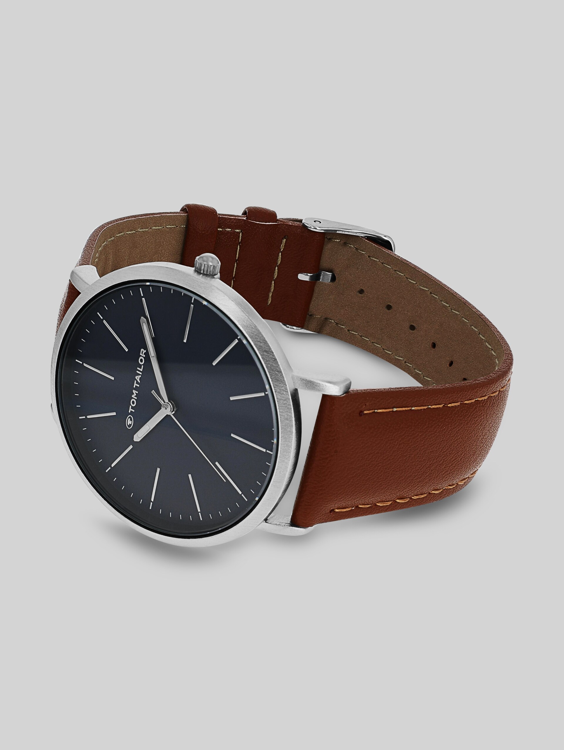 Silver wristwatch, brown dial, 40 mm - silver