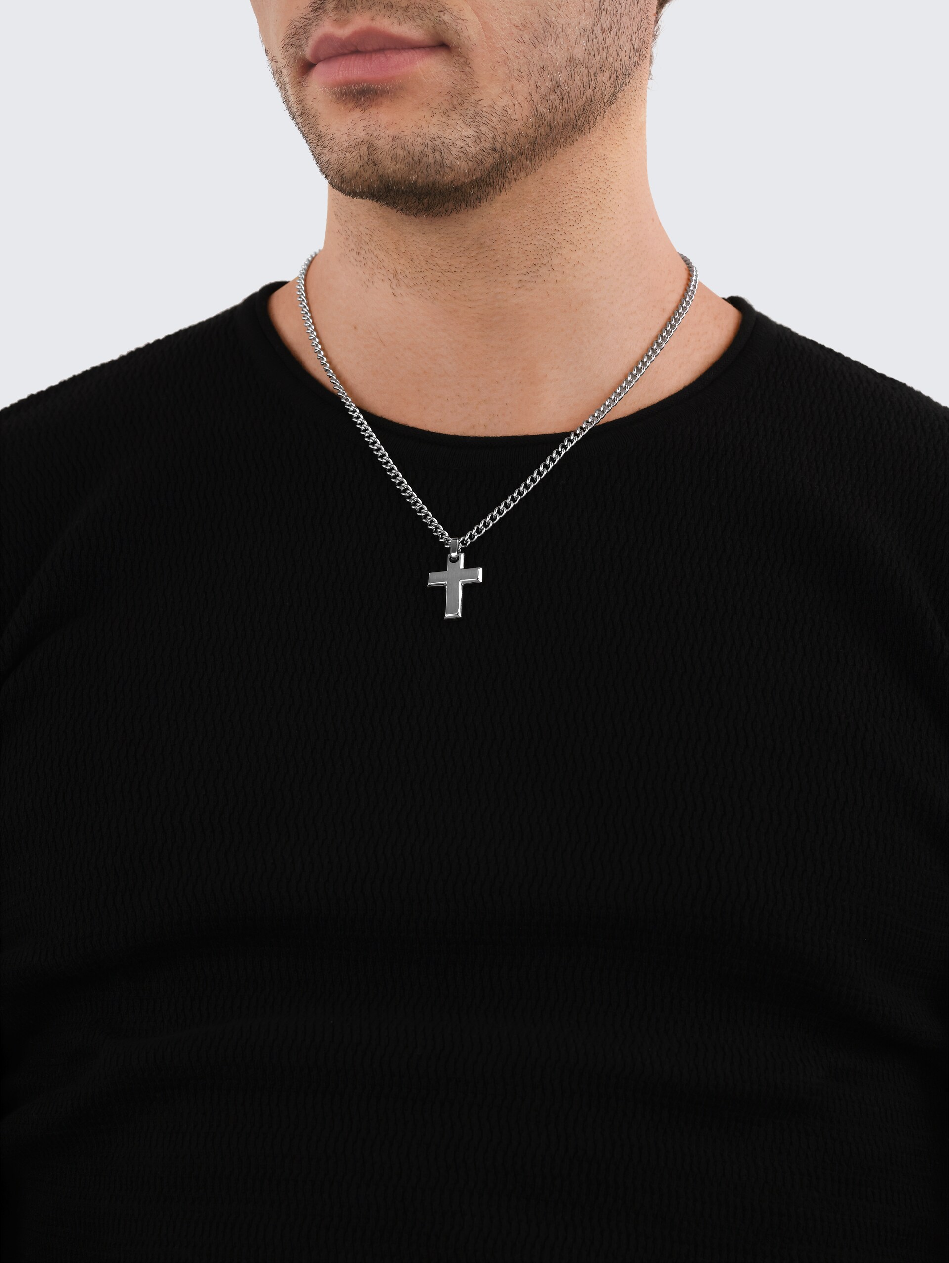 Halskette mit Kreuz Anhänger aus Edelstahl silber - silver