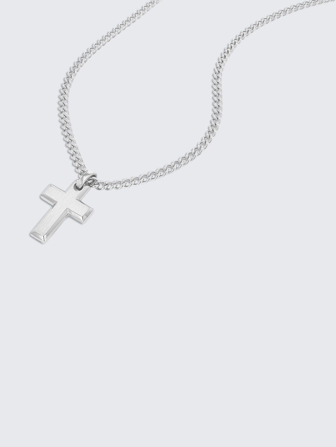 Halskette mit Kreuz Anhänger aus Edelstahl silber - silver