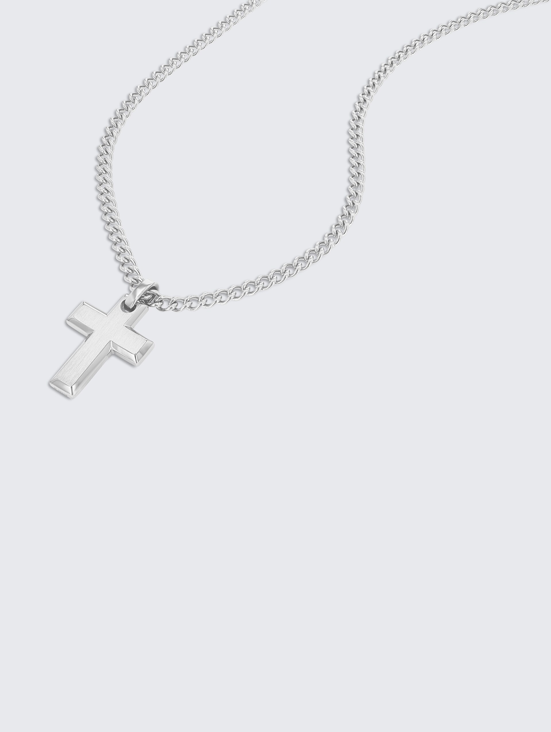 Halskette mit Kreuz Anhänger aus Edelstahl silber - silver