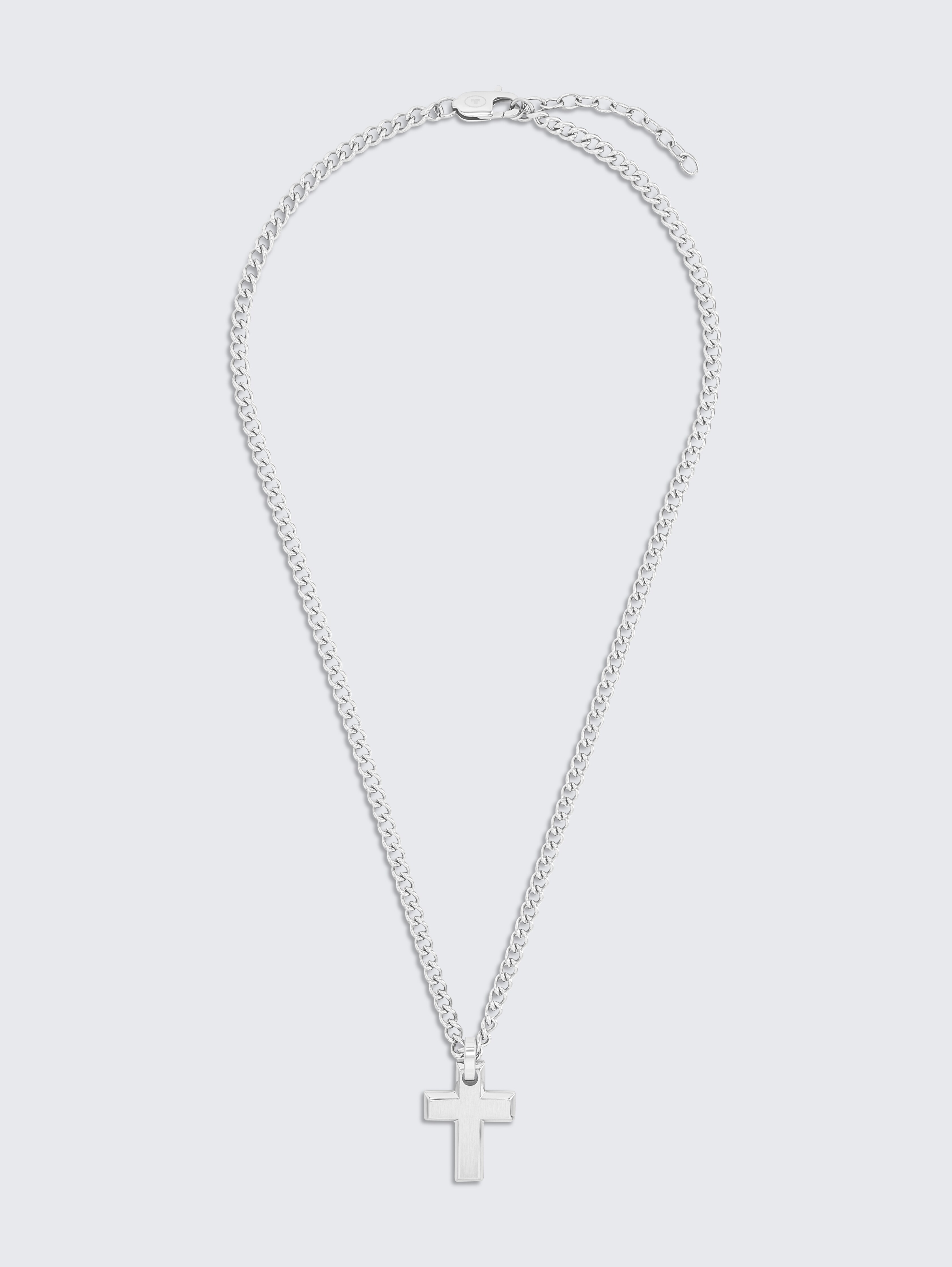 Halskette mit Kreuz Anhänger aus Edelstahl silber von Men, silver