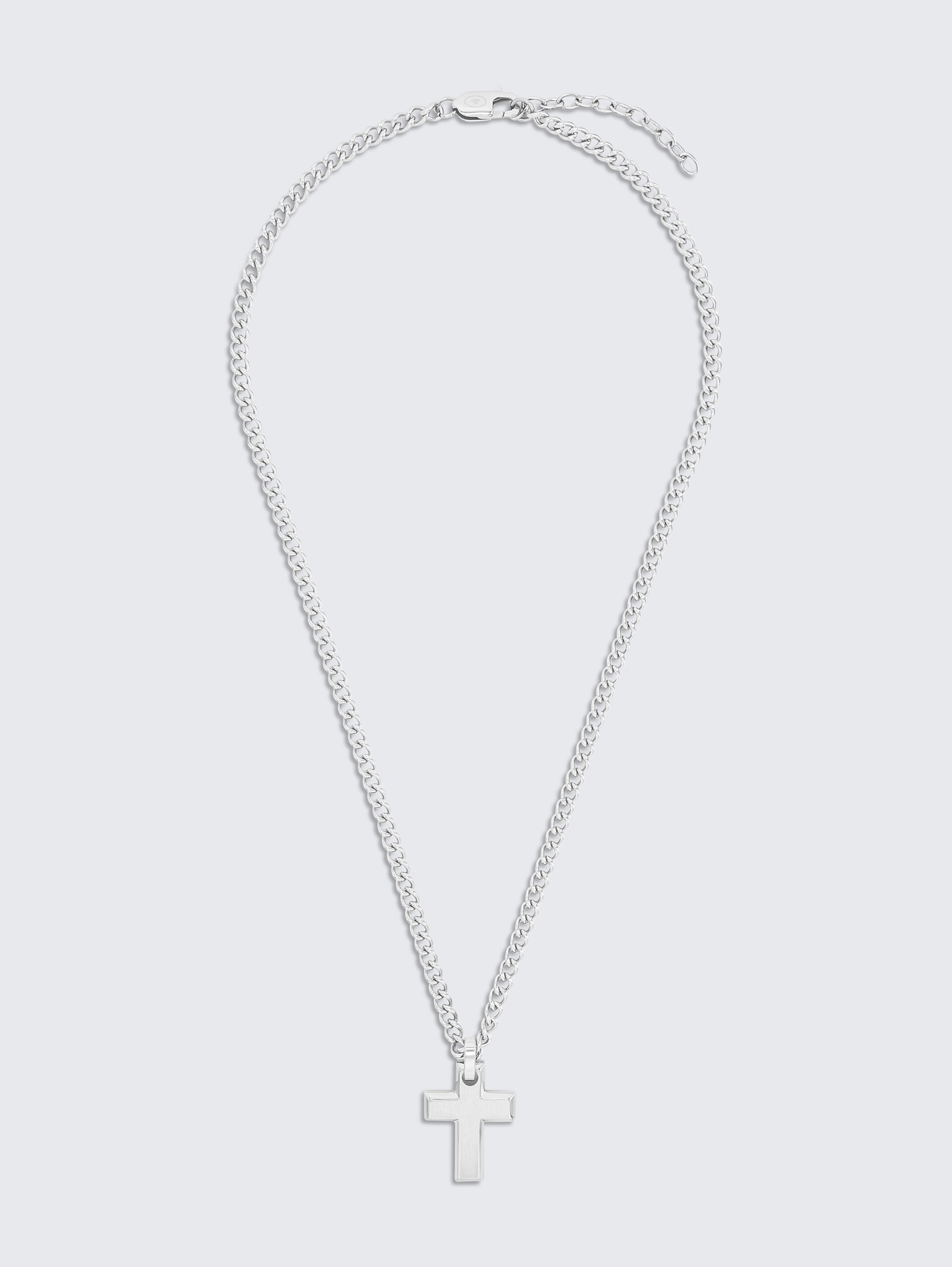 Halskette mit Kreuz Anhänger aus Edelstahl silber - silver