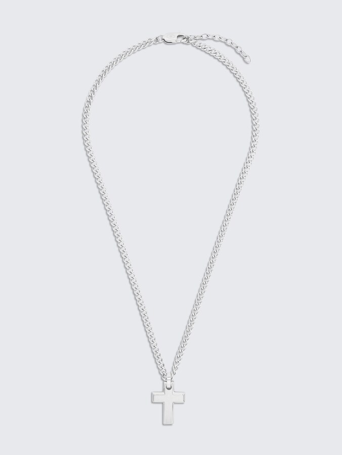 Halskette mit Kreuz Anhänger aus Edelstahl silber von Men, silver