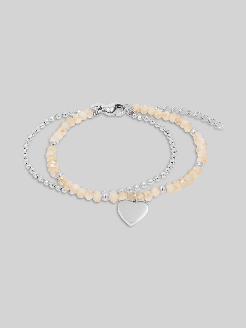 Silver-tone stainless steel bracelet with heart pendant by Women, silver