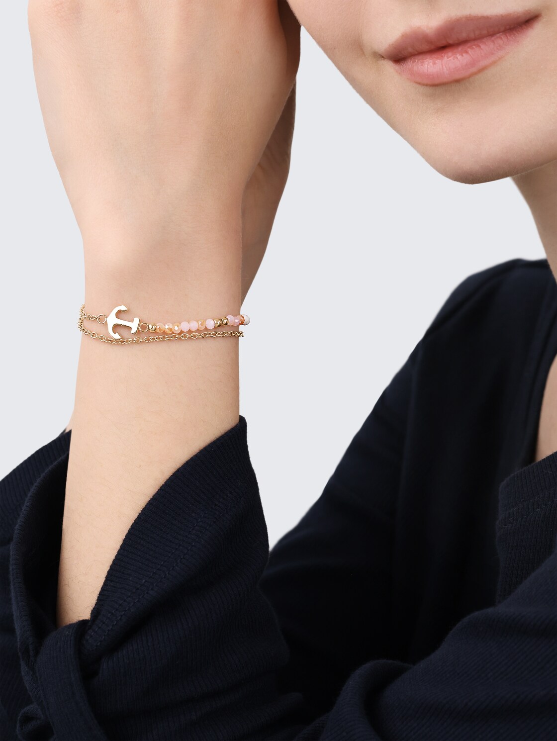 Gliederarmkette Anker aus Edelstahl rosé - rose gold