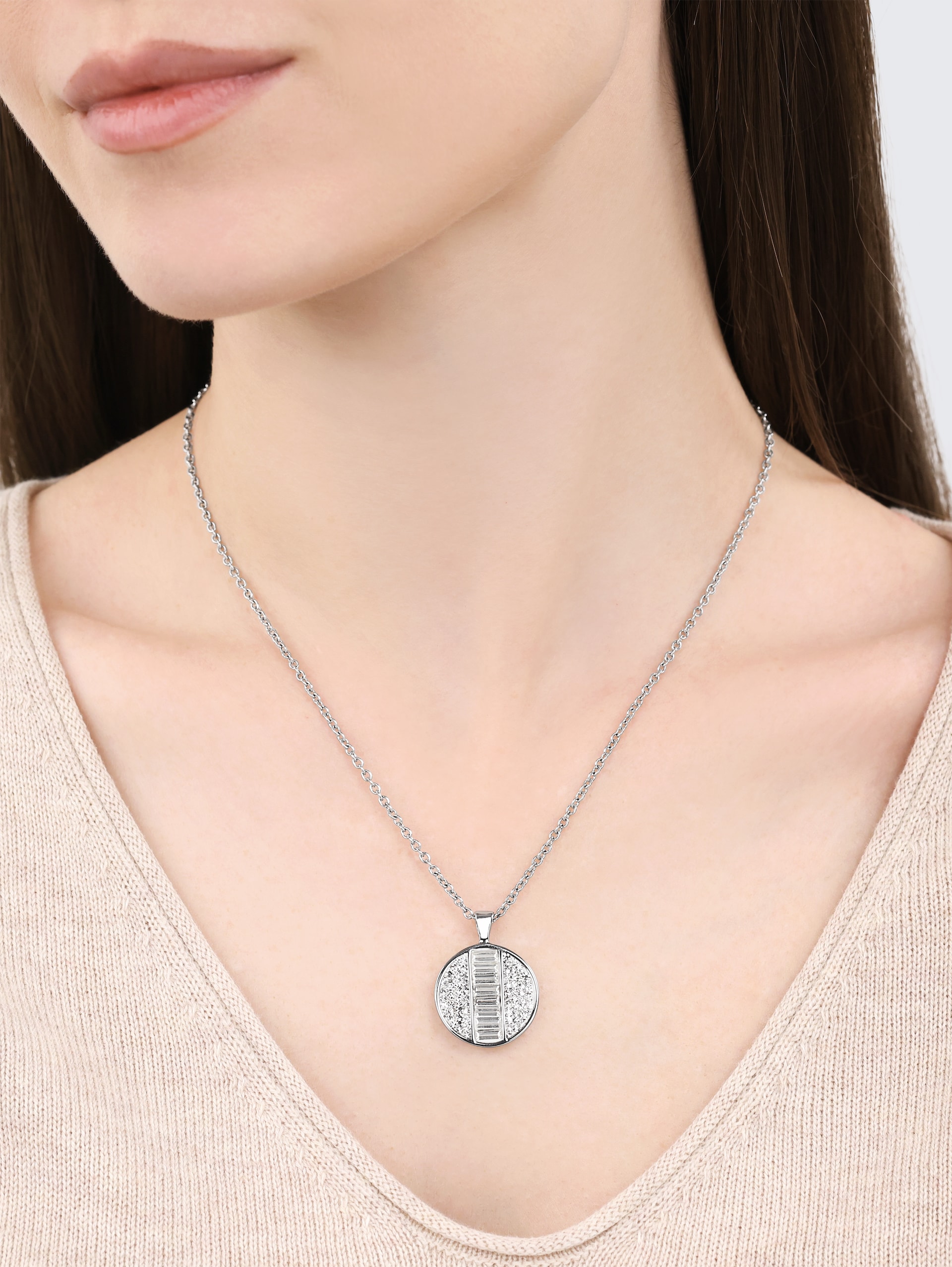 Halskette mit Anhänger aus Edelstahl - Stein Preciosa weiß - silver