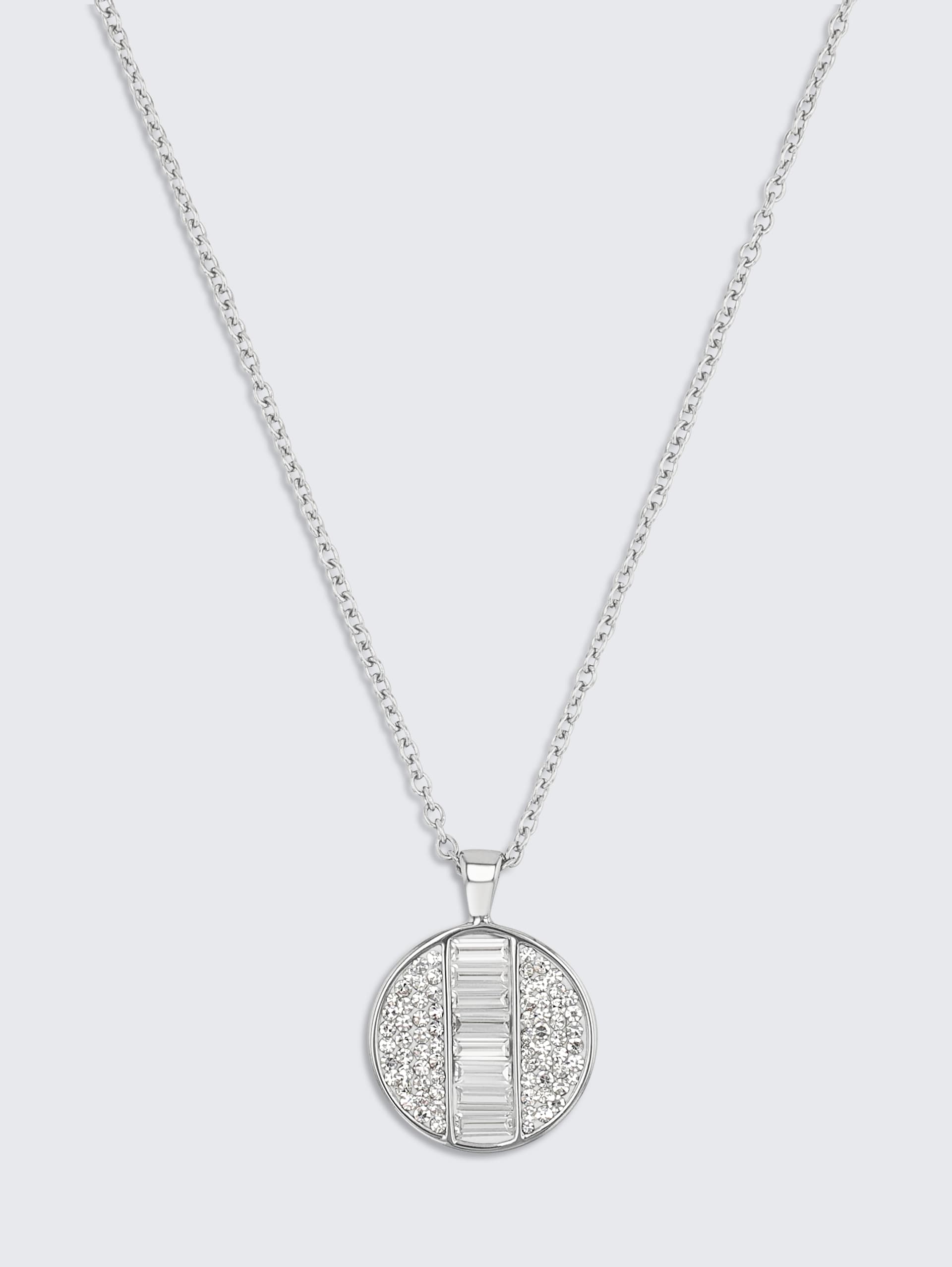 Halskette mit Anhänger aus Edelstahl - Stein Preciosa weiß - silver