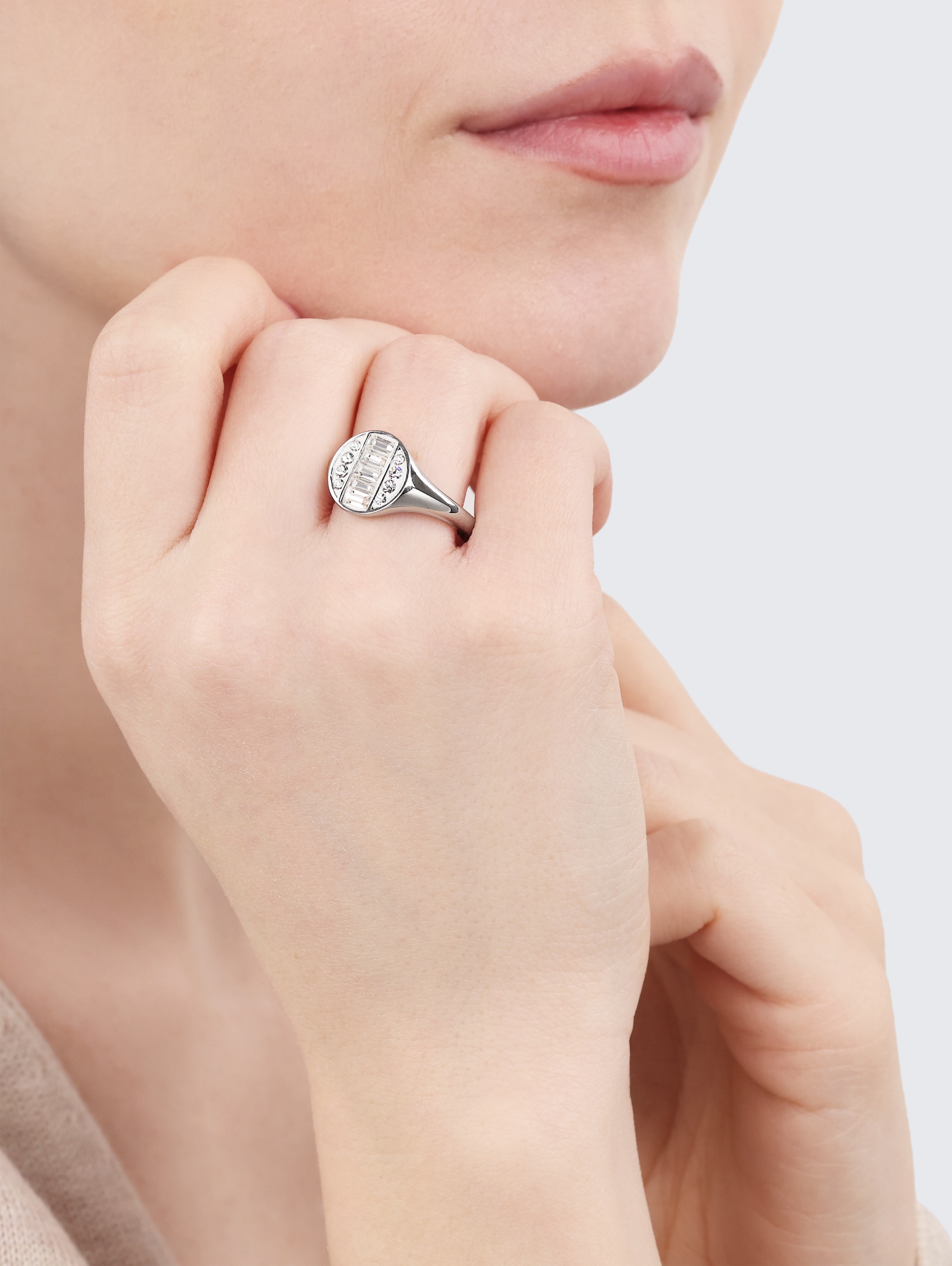 Bague en acier inoxydable - Pierre Preciosa blanche - silver