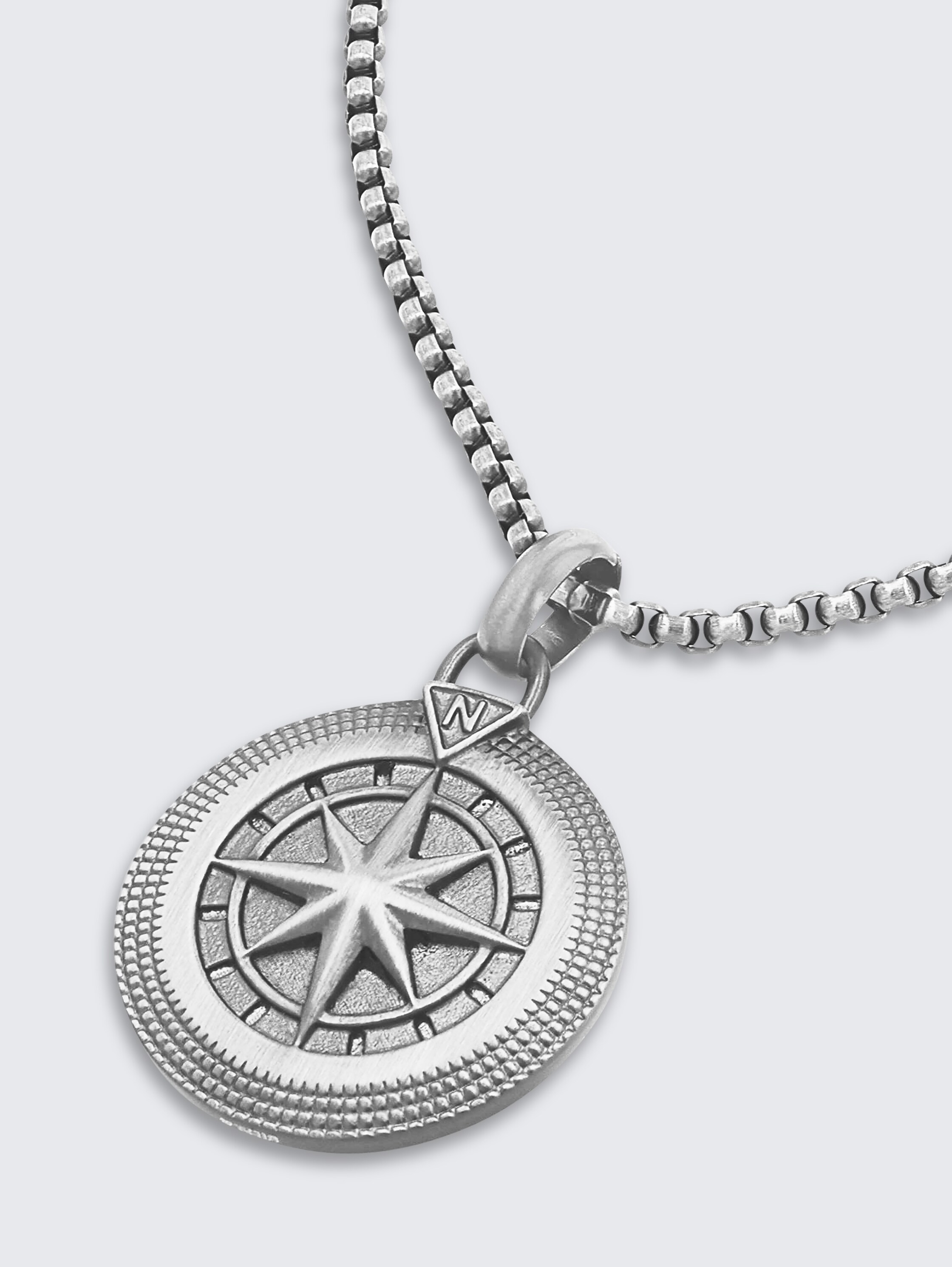 Necklace with compass pendant made of anthracite stainless steel - gun - 