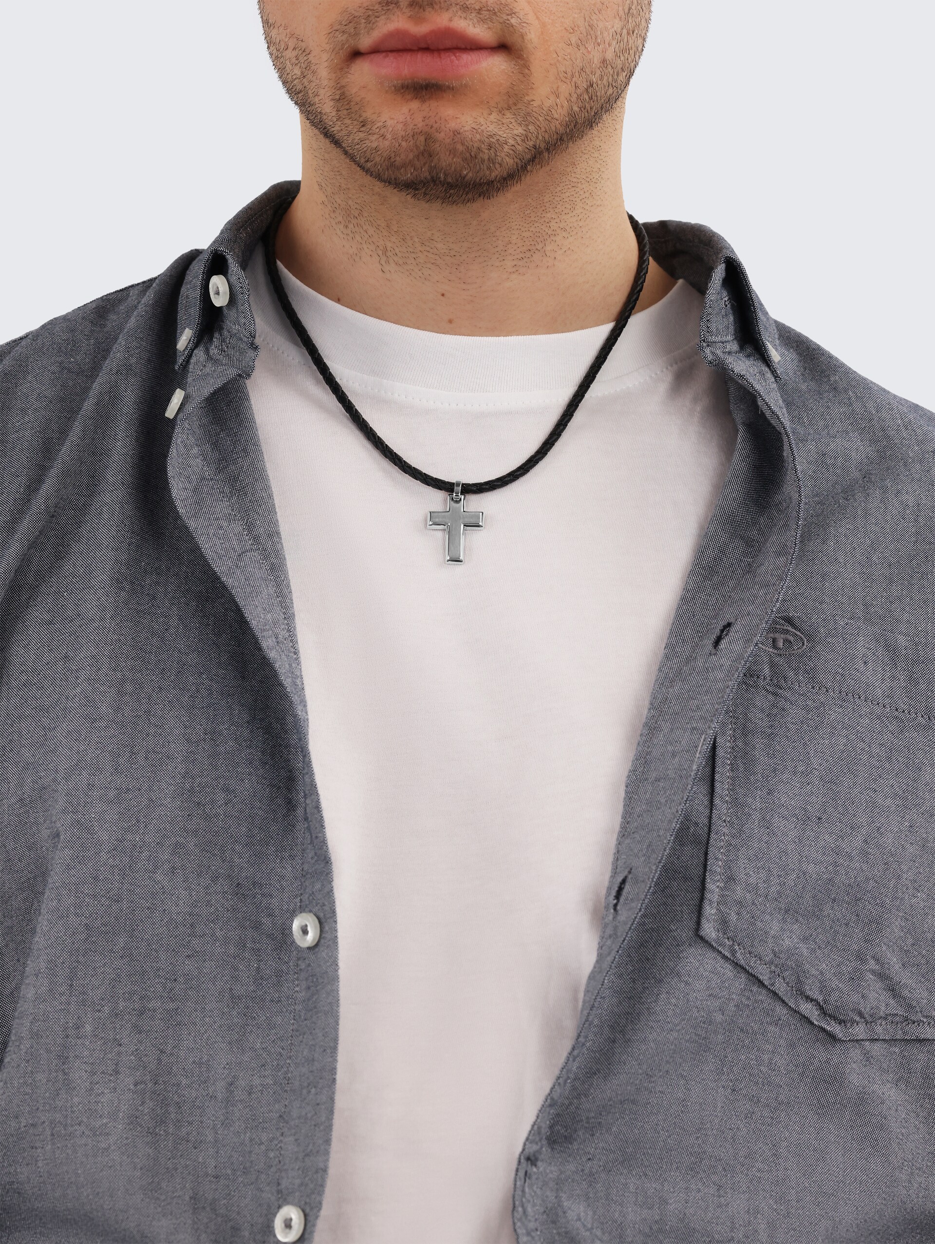 Halskette mit Kreuz Anhänger aus Edelstahl silber - silver
