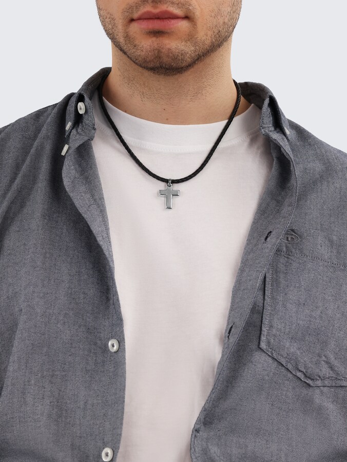 Halskette mit Kreuz Anhänger aus Edelstahl silber von Men, silver