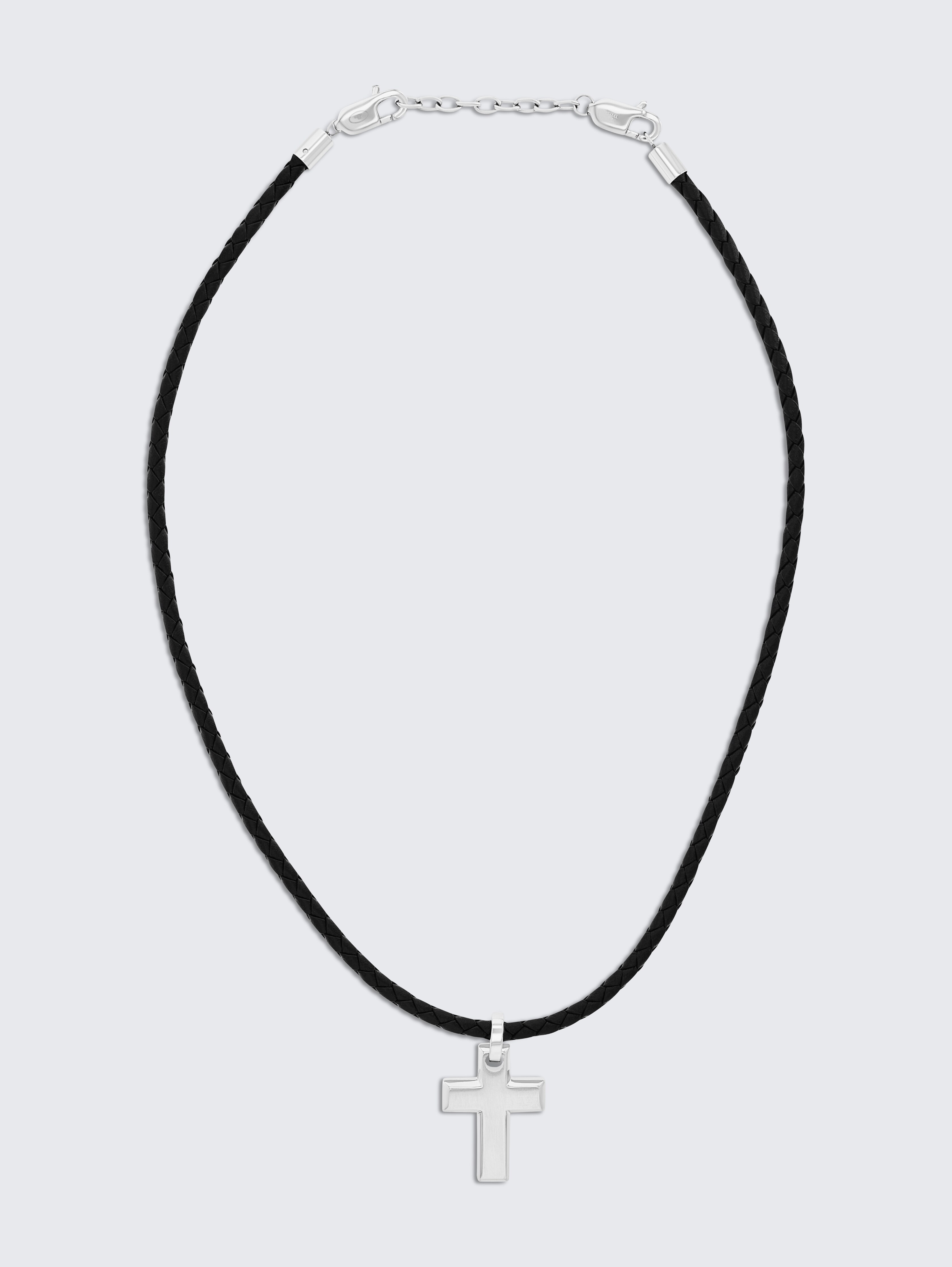 Halskette mit Kreuz Anhänger aus Edelstahl silber von Men, silver