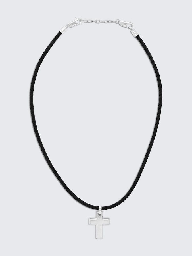Halskette mit Kreuz Anhänger aus Edelstahl silber von Men, silver