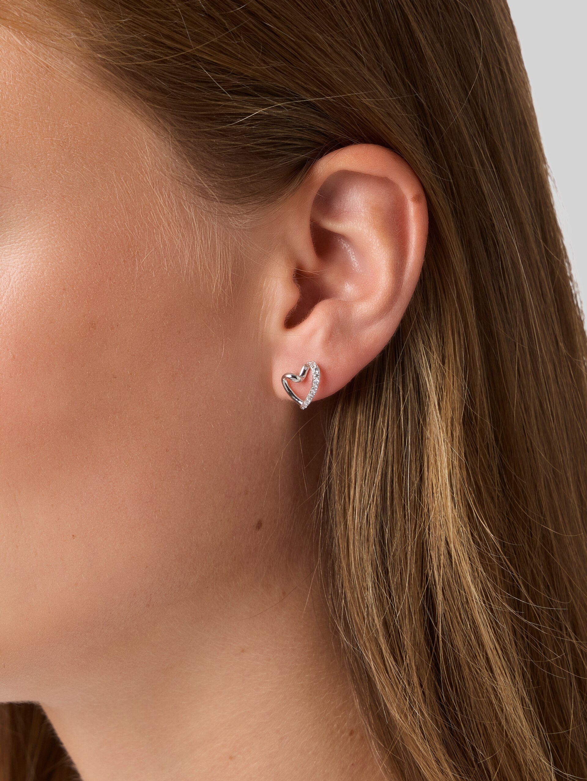 Herz-Ohrstecker mit Zirkonia - Silber 925 - silver