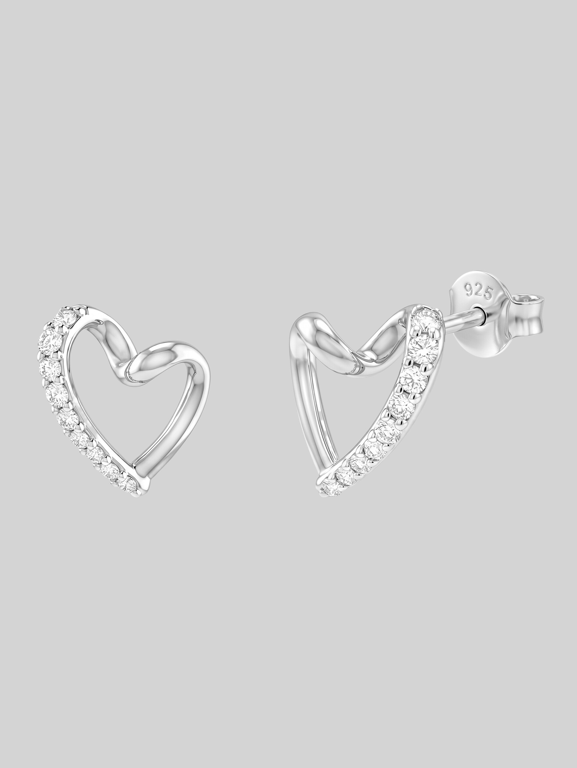 Herz-Ohrstecker mit Zirkonia - Silber 925 - silver