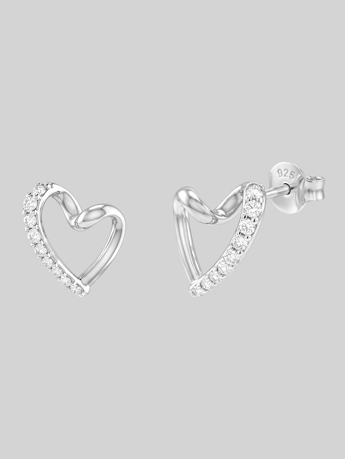 Heart-shaped stud earrings with cubic zirconia – 925 silver by Women, silver