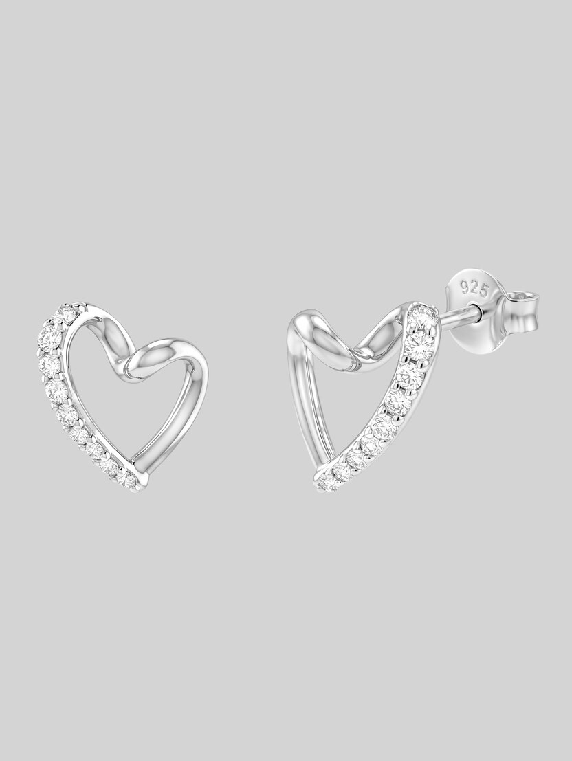 Heart-shaped stud earrings with cubic zirconia – 925 silver by Women, silver