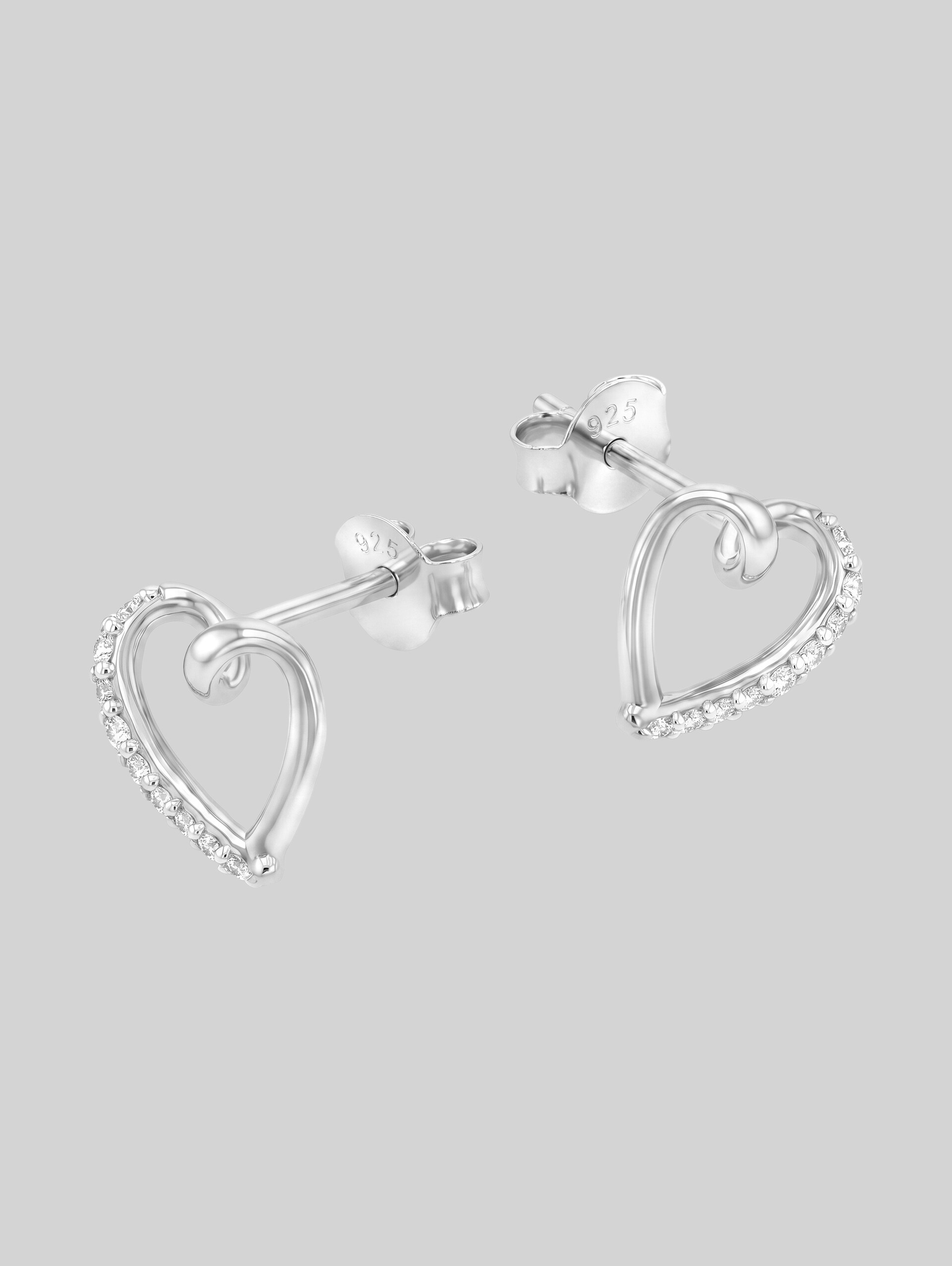 Herz-Ohrstecker mit Zirkonia - Silber 925 - silver